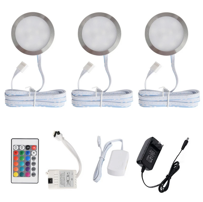 Imagem -03 - Kit de Lâmpadas de Led para Armários e Mesas Peças Controle Remoto rf Rgb com Controle de Intensidade para Cozinha Bancada Prateleira