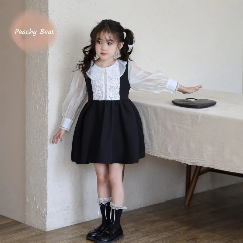 

Fashion Baby Girl Princess Cotton Lace Preppy Dress Peter Pan Collar Long Sleeve Infant Toddler Child Vestido Baby Clothes 1-10Y