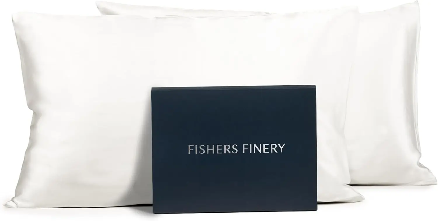 

25mm 100% Pure Mulberry Silk Pillowcase Set, Good Housekeeping Winner (White, Queen 2 Pack)