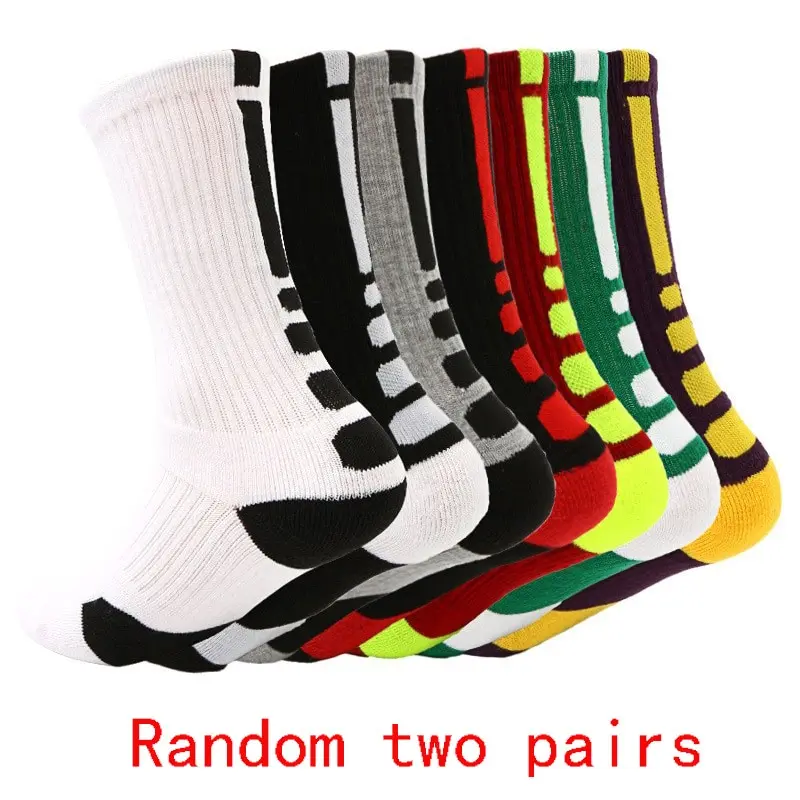 High-Top Pairs 2 Bottom Mens Towel Athletic Socks Terry Thickened Non-Slip Basketball Socks Knee High Socks