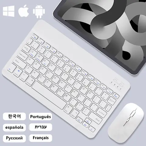 안드로이드 Ios Windows Bluetooth 무선 키보드 흰색 추가 긴 대기 태블릿 키보드 및 마우스(원 클릭 스위치 포함)