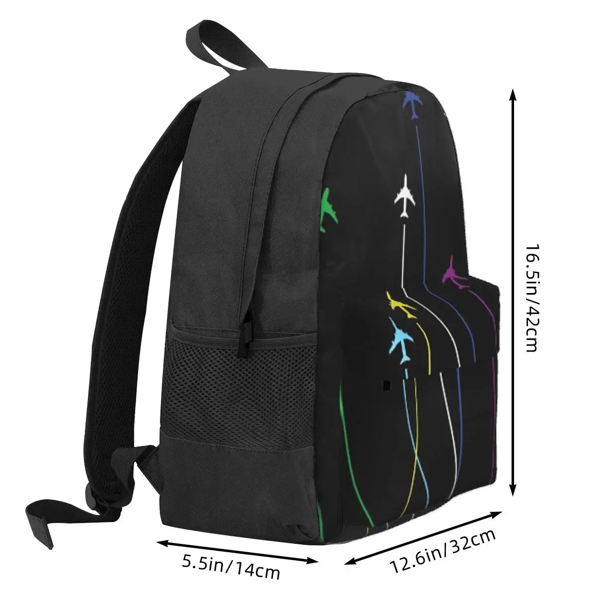 Rainbow Airplanes Flying On Eachother Student Backpack School Bag Hiking Travel Daypack for Boys Girls Bookbag Shoulder Bags
