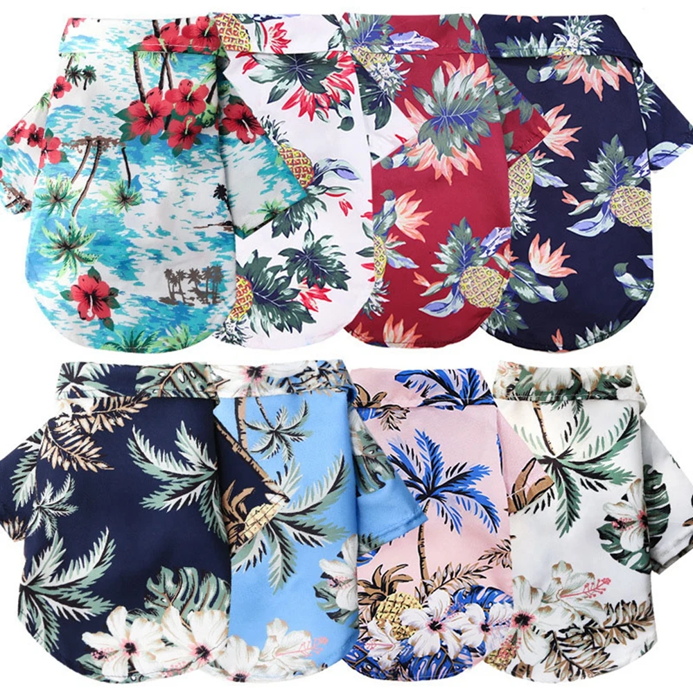 Fashion Summer Dog Clothes Coconut Tree Pineapple Flower Print Dog Cat Shirt Short Sleeve Beach Hawaiian Style Clothes for Pets