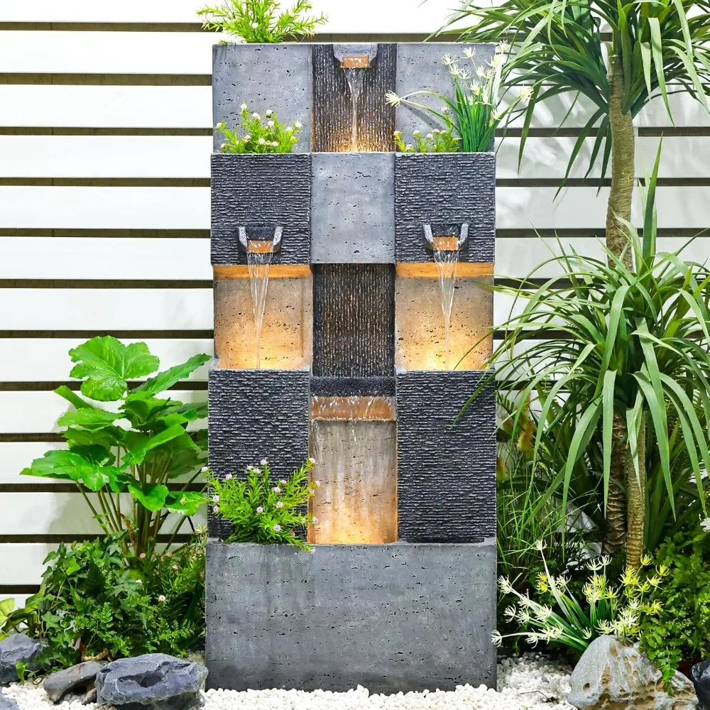 

45.3 Inch Garden Water Fountains Outdoor for Garden, Patio, Backyard, Deck, Porch and Home Art Decor, 3 Tiers Modern Cascading O