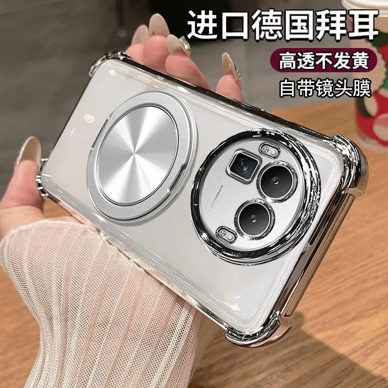 Para realme gt8 pro caso simples galvanoplastia silicone airbag 360 °   Capa de suporte giratório para Realme GT8 Pro Funda à prova de choque