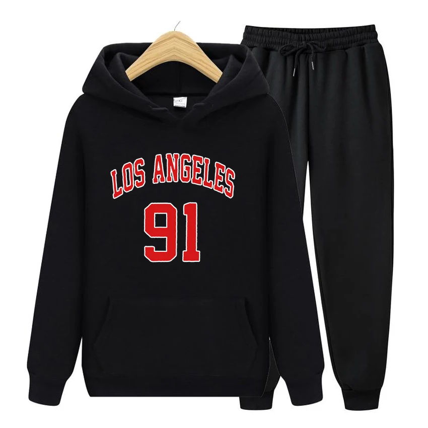 

Los Angeles 91 Team Uniform Prints Hoodies Set Male Hip Hop Sweatshirt Gorgeous Warm Tops Casual Hooded Hoodie Set Men Set