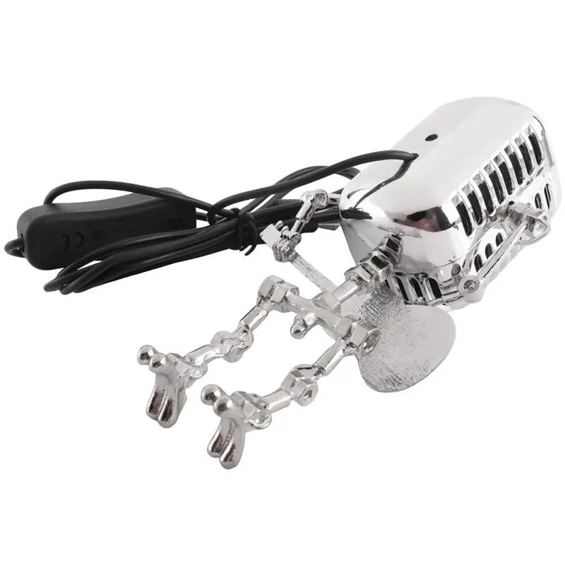 SEWS-2X Retro Style Vintage Microphone Robot Desk Lamp, Vintage Microphone Robot Touch Dimmer Lamp Table Lamp Black