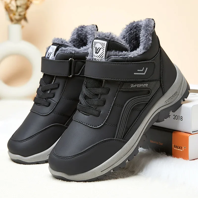 Leather Boots Women Men Shoes Waterproof Boot Man Plush Keep Warm Sneakers Man Outdoor Ankle Snow Boots Casual Shoes