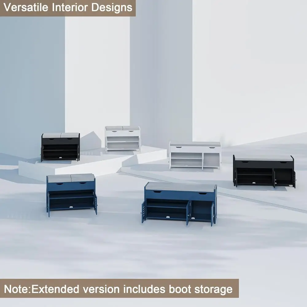 Blue Cushioned Lift-Top Shoe Storage Bench with Adjustable Shelf for Entryway, Bedroom, Living Room