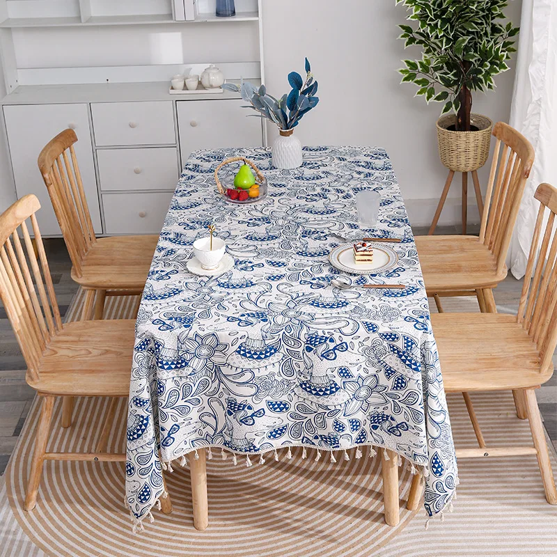 Boho cotton Linen Tablecloth Dust Proof Oil Repellent Cartoon Animal Print Nordic Tablecloth Party Decoration Dining Table