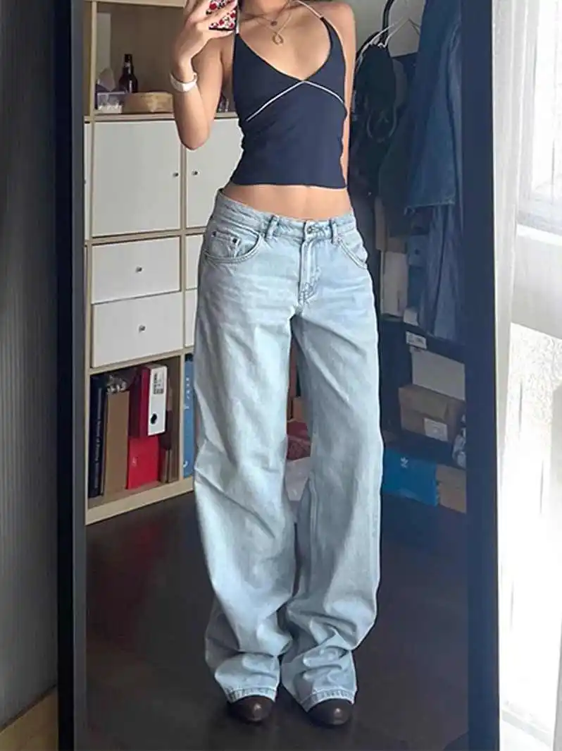 2025 outono inverno feminino retro azul denim calças y2k ajuste largo high street baggy jean japonês harajuku jean maré mãe jeans novo