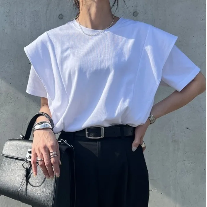 

Summer Casual Loose Women's T-irt Ruffle Hem Top Versatile Cotton Polyester Blend round Ne ort Sve Color