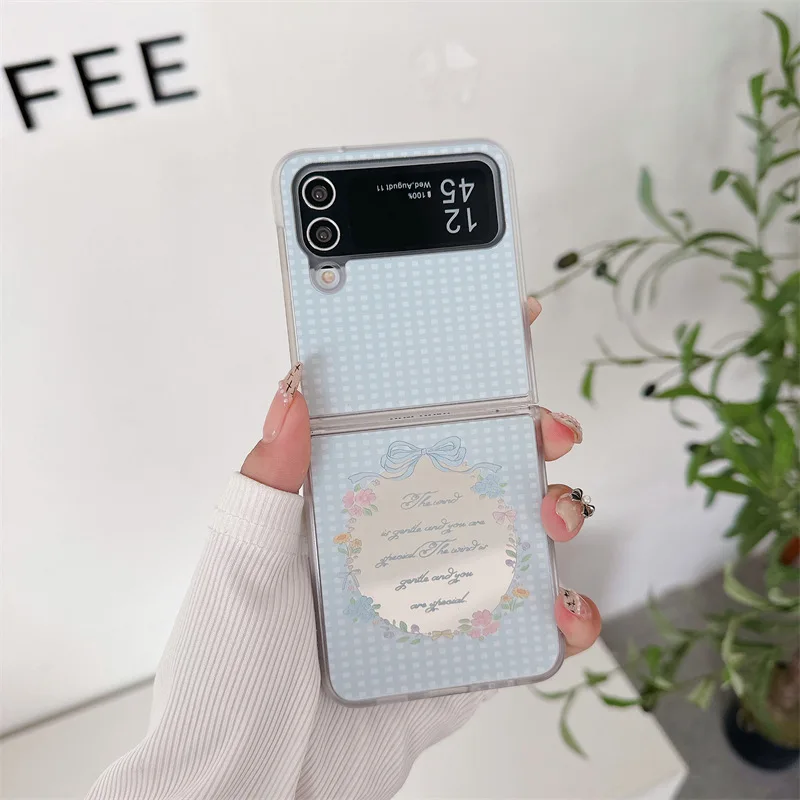 

Mirror Blue Phone Case For Samsung Galaxy Z Flip 7 6 5 4 Protective Back Cover For ZFlip5 ZFlip6 ZFlip7 Case Shell