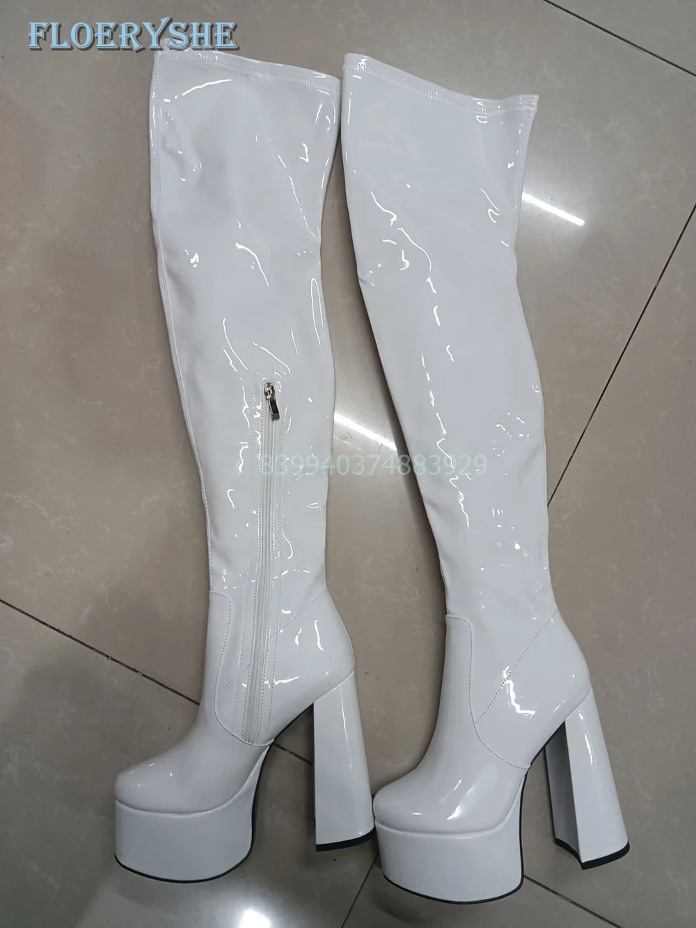 Botas de plataforma con cremallera para mujer, zapatos sexys gruesos por encima de la rodilla, punta redonda, elásticos, ajustados, para Club nocturno, fiesta, invierno, 2024