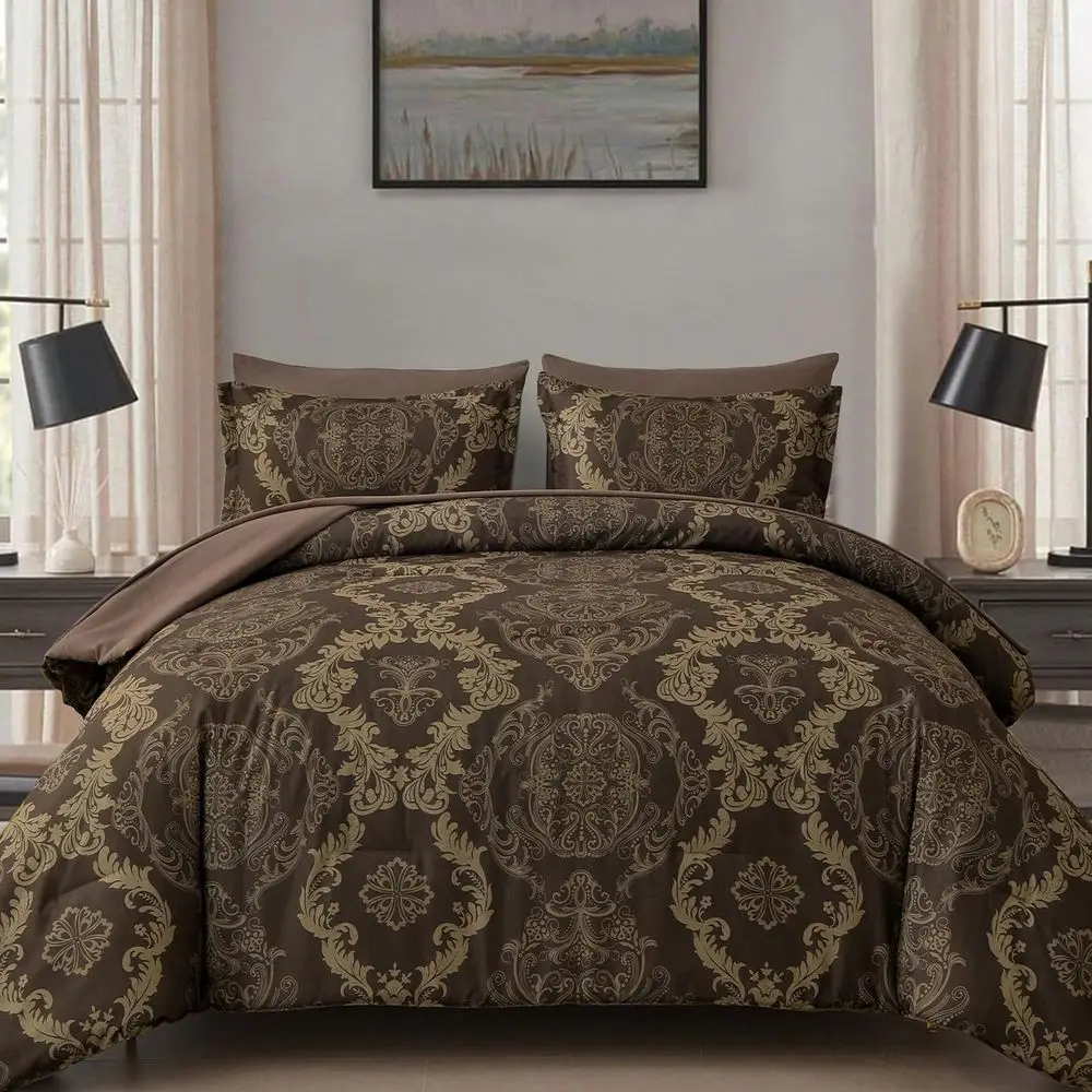 

Комплект постельного белья Pieces Paisley Comforter Set Queen King Bed In A Bag, с узором в стиле бохо, кофейно-золотой, из мягкой микрофибры, размер Queen S