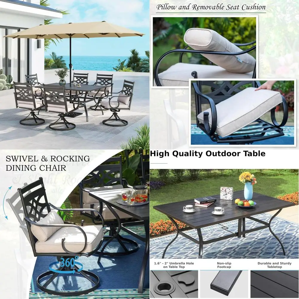 

Набор для обеда на открытом воздухе из 6 предметов с зонтом, подходит для патио, террасы, заднего двора, сада (основание для зонта не входит в комплект)