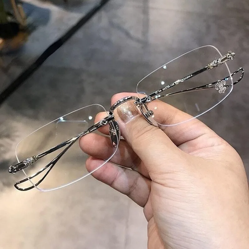 Samjune Photochromic Anti Radiation Frameless Glasses For Women Men Rimless Transition Rectangle Eyeglasses