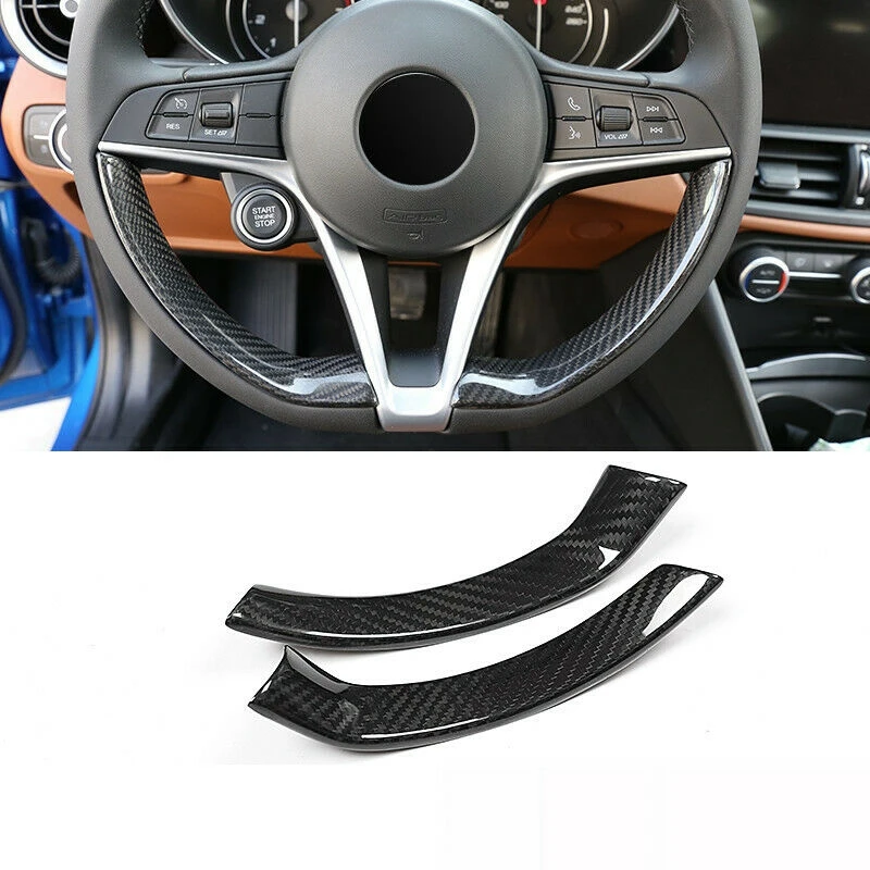 Garniture décorative en Fiber de carbone pour volant intérieur de voiture, 2 pièces, pour Alfa Romeo Stelvio/Giulia 2016 – 2018