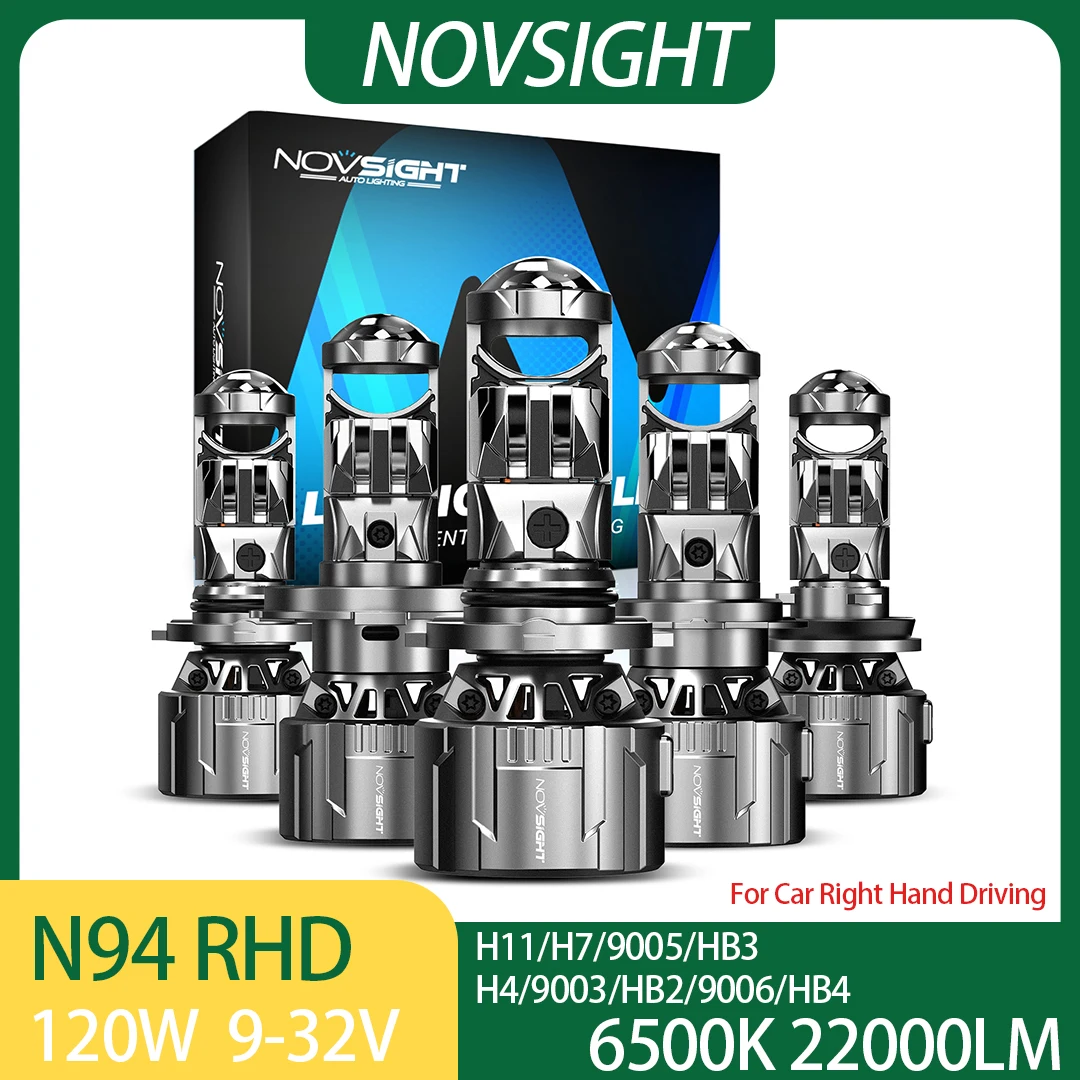 NOVSIGHT N94 RHD LED Headlight For Car Right Hand Driving H4 H7 H11 9003 9005 9006 6500K 120W LED Auto Headlamp Fog Light Bulbs