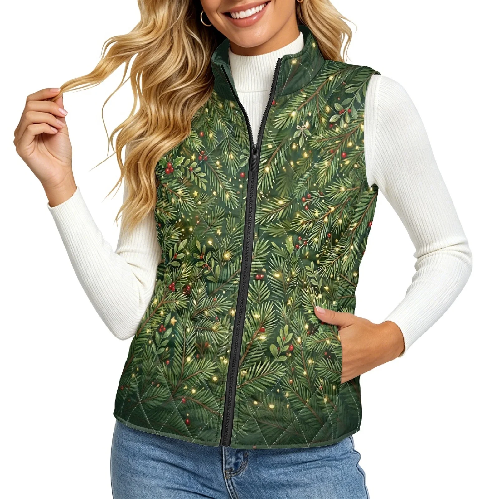 PENSTROLL Christmas Goose Women's Quilted Vest with Pockets Women's Quilted Jacket Vest Casual Walking Gilet for Fall Work