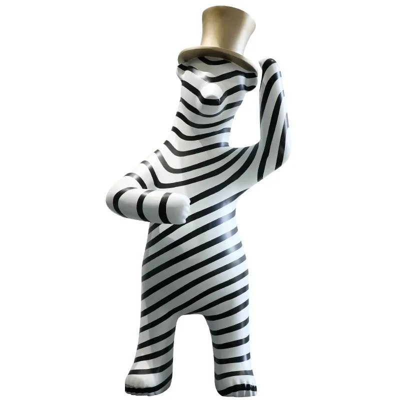 Life-size sculpture floor lamp cartoon bear top hat zebra retro frame resin