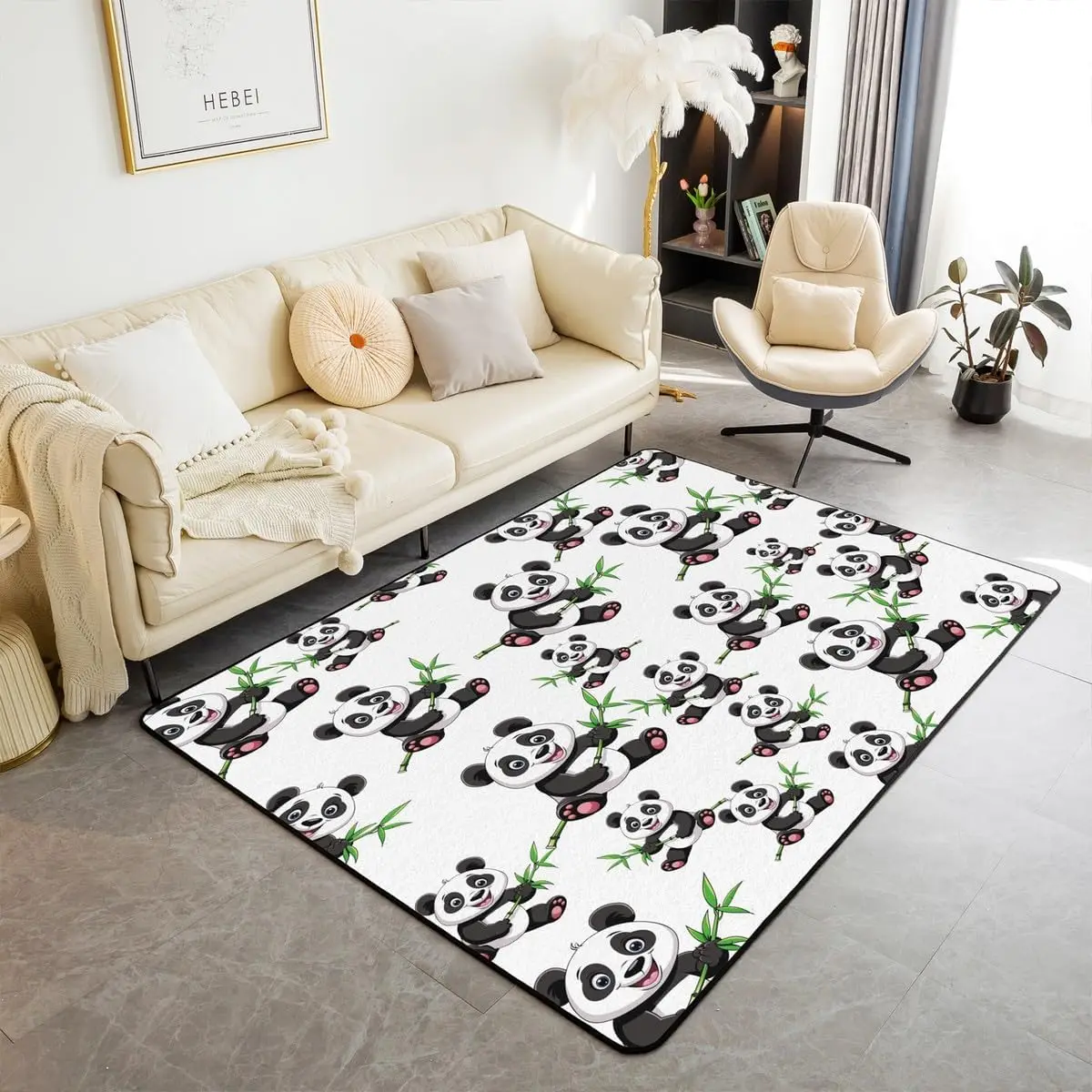 

Panda Area Rug Cute Panda Bear Rugs for Living Room Bedroom Set Floor Mat Decor,Cartoon Zoo Animal Bedroom Living Room Carpet