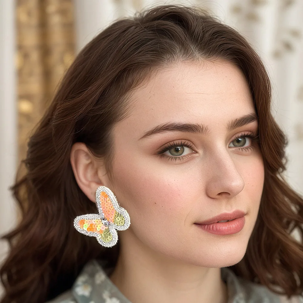 Anting Manik-manik Kain Payet Kupu-kupu Pola Kreativitas Tenun Tangan Bohemia Paduan Tren Wanita Anting Manik Beras Sederhana