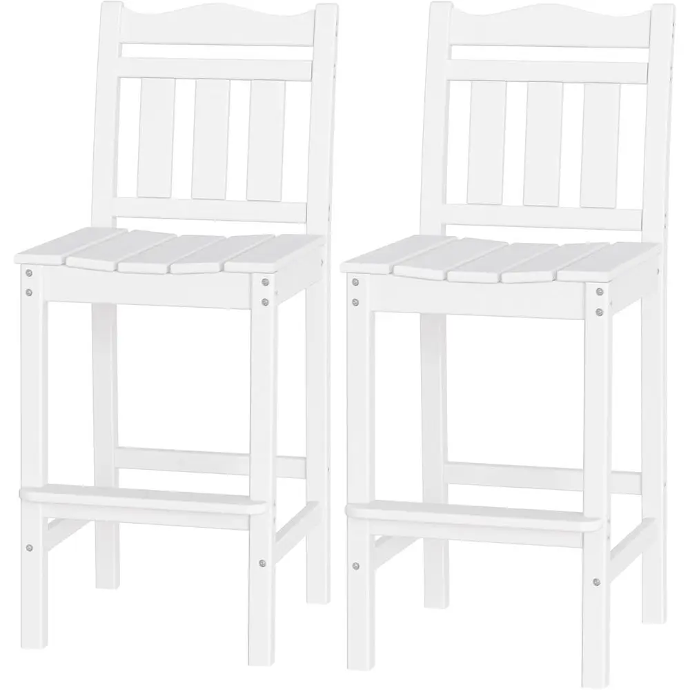 

Set of 2 Weather-Resistant HDPE Adirondack Bar Stools, Ideal for Outdoor Balcony, Garden, Backyard (White)