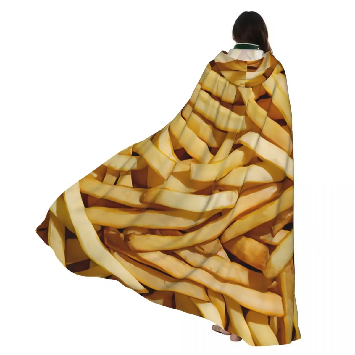 

French Fries Potatoes Hooded Cloak Coat Halloween Cosplay Costume Vampire Devil Wizard Cape Gown Party