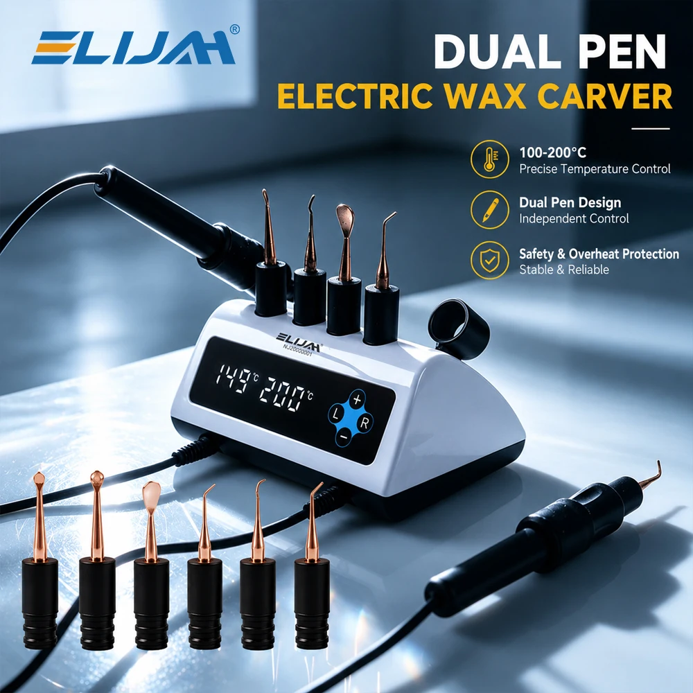ELIJAH New Dental Electric Wax Carving Kit with Digital Display Double Carving Pen with 6 Interchangeable Tips Dental Equipment