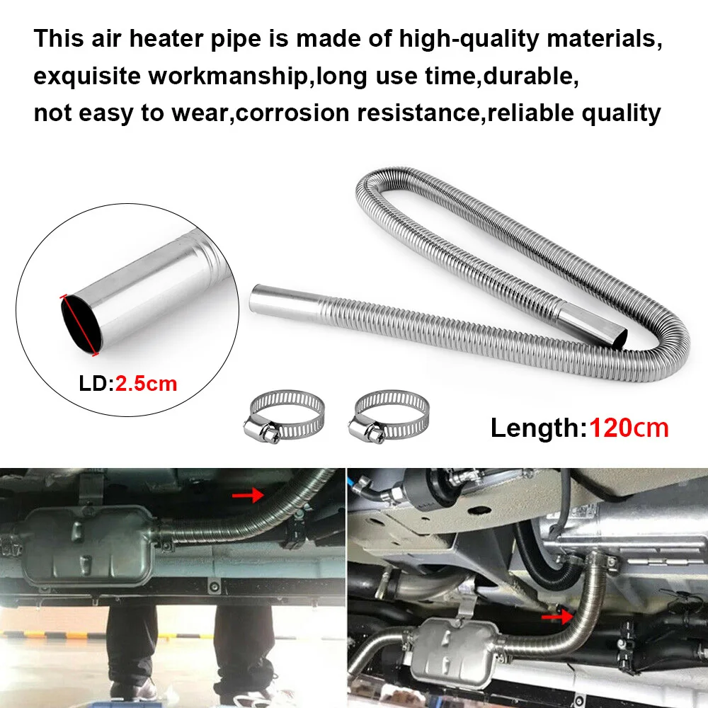 60cm 120cm Stainless Steel Air Parking Heater Exhaust Pipe  LD 2.5CM Tube Gas Vent Hose For Eberspacher And Propex Heaters