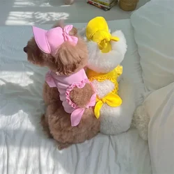 Pet Fashion Summer Love Hollow Tank Top Sunshade Hat Small Medium Sized Cat/Dog Clothes Set T-shirt Tank Top Hat Puppy Clothes