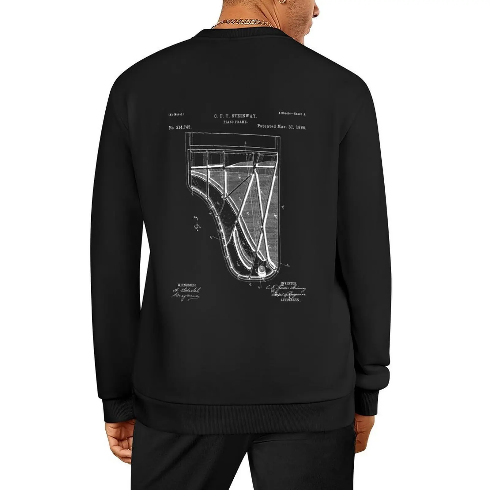 

Steinway Grand Piano Patent - Piano Player Art - Black Chalkboard Pullover men wear japanese style autumn clothes new sweatshirt