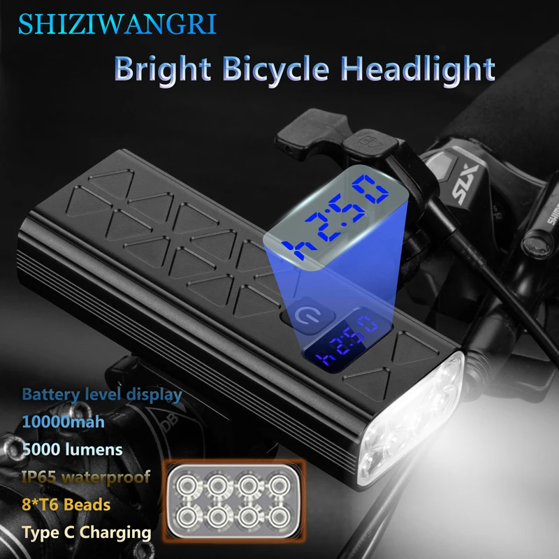 Bicycle Headlight Tail Light 10000mAH Super Bright USB Rechargeable LED Rotatable Bike Light Waterproof Headlamp Cycling