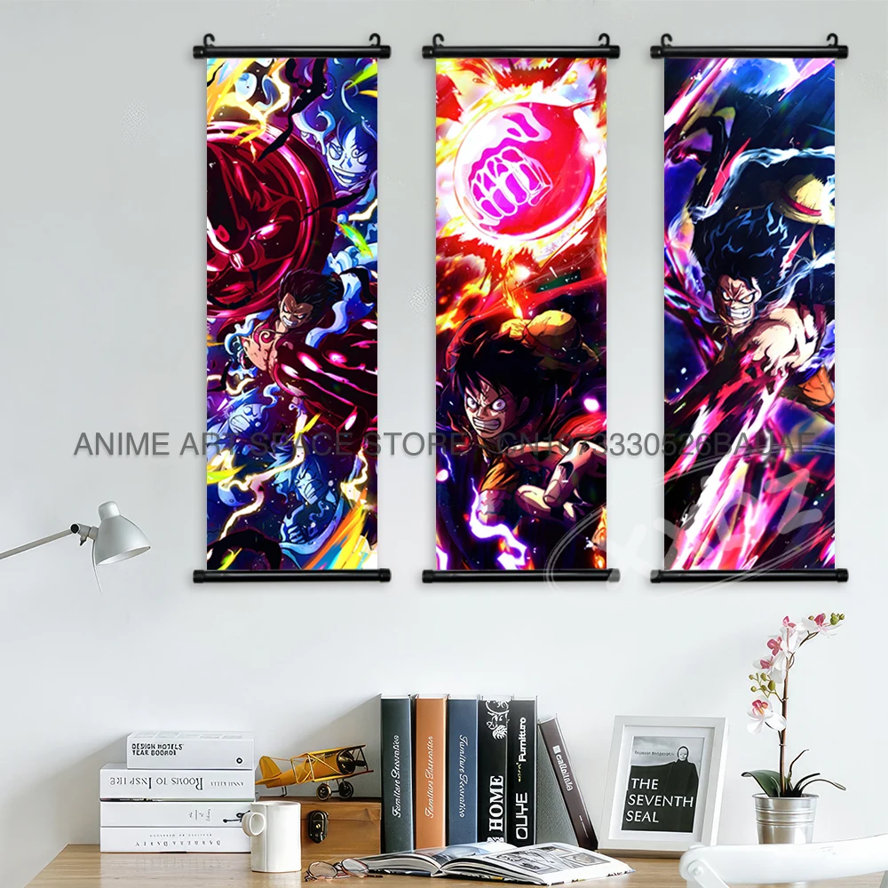 ONE PIECE Hanging Painting Wall Artwork Cartoon Scroll Picture Luffy Gear 5 Canvas Anime Poster Vintage Home Decor Computer Room