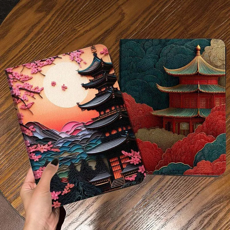 

Japanese Temple Cherry Blossom Tablet Case For Apple iPad Air Pro mini 1 2 3 4 5 6 7 8 9 11 M2 M3 M5 M4 5th 6th 7th 10th