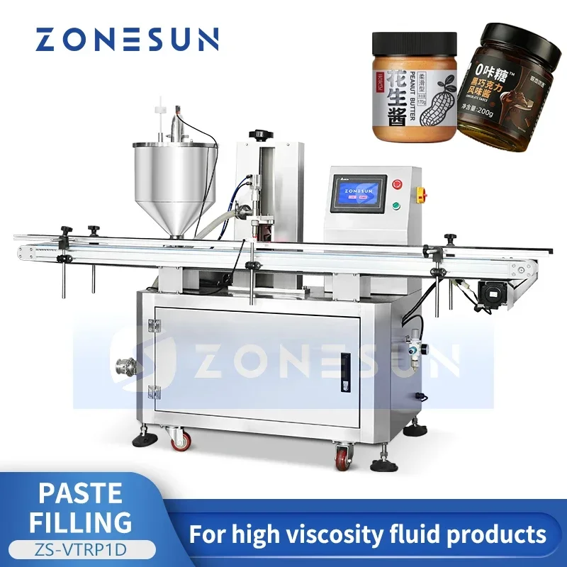 ZONESUN Automatic Liquid Filling Machine Thick Paste Filler Sauce Packaging Equipment Rotor Pump ZS-VTRP1D