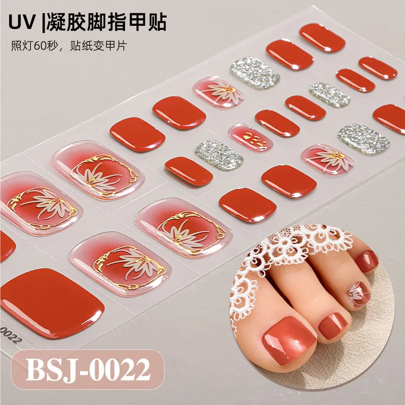 Summer Flower Plant Small Fresh Gel Nail Sticker 3D Bronzing Gel Foot Sticker Semi-curable UV Nail Sticker
