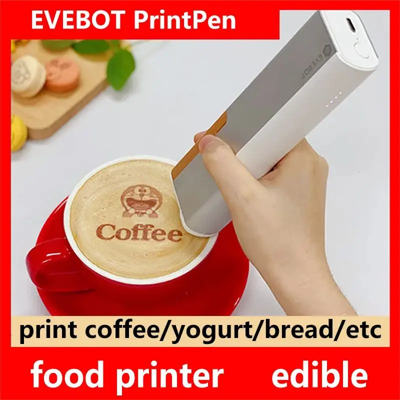 

EVEBOT Inkjet Printer Metal Housing Easy to Removal Cartridges Portable Printpen DIY Custom HD Printing Edible Coffee Pattern