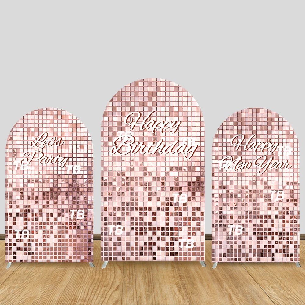

Rose Gold Sequin Arch Backdrop Cover Happy Birthday Party Decor Photo Booth Background Supplies