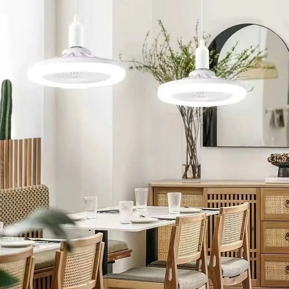 قابل للتعديل E27 مروحة ضوء 360 درجة دوران عكس الضوء E27 مروحة مصباح E27 دوامة حامل مصباح ABS Led مروحة السقف مع الضوء