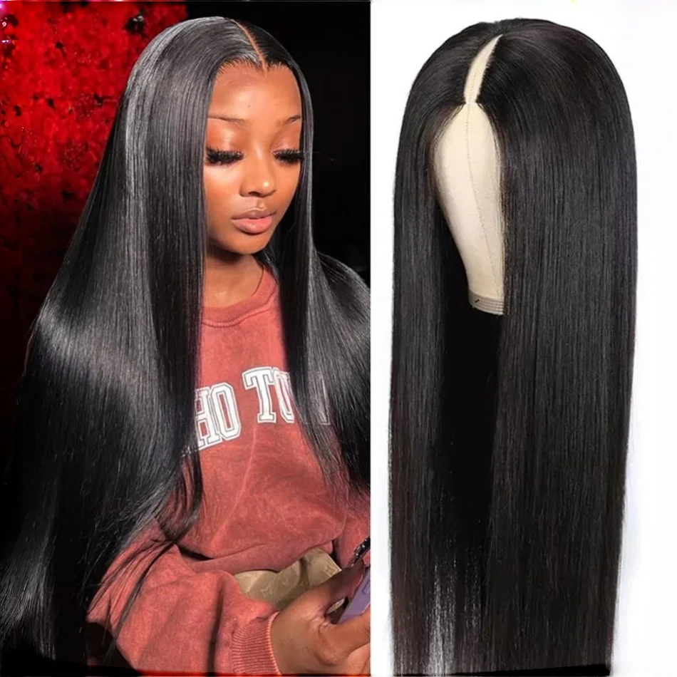 

Прямой парик с V-образным вырезом из 100% натуральных бразильских волос, без клея, для женщин