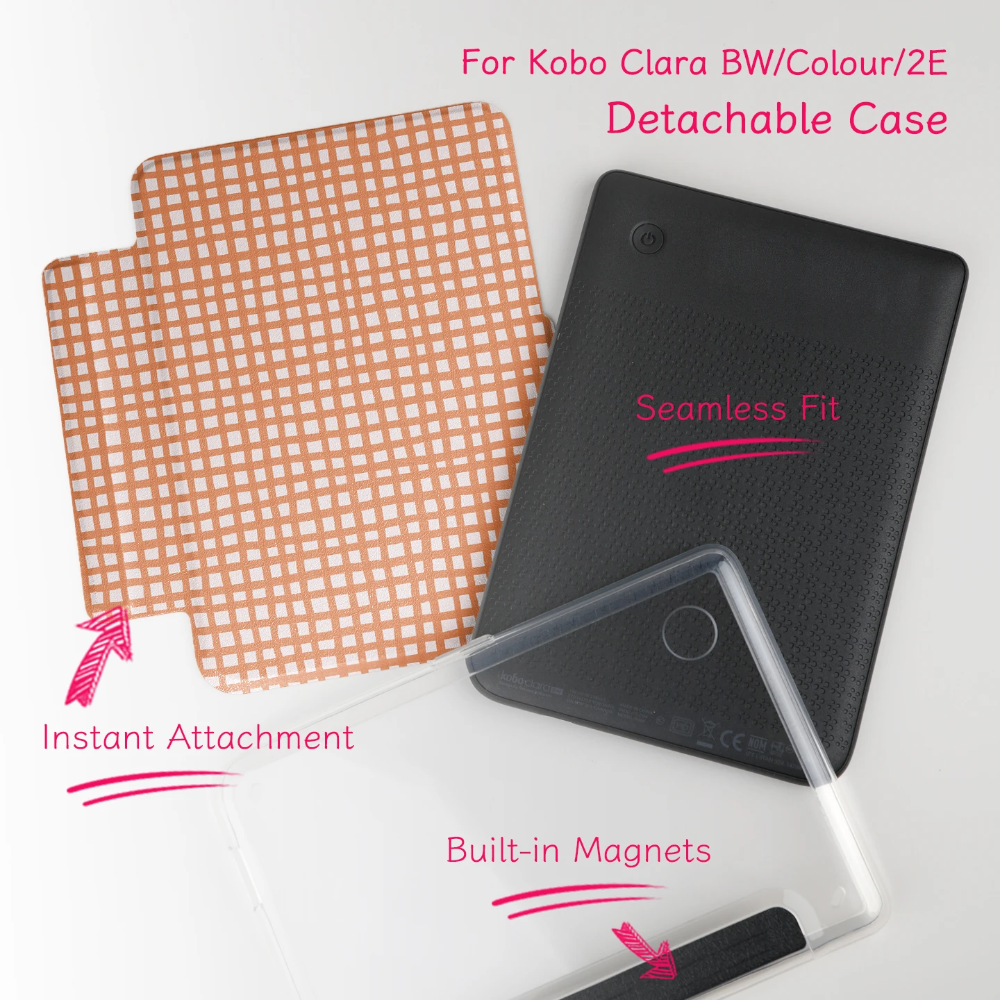 Murmelo 2-in-1 Magnetic Detachable Case for Kobo Clara Colour BW 2E Classic Striped Smart Folio Slim Lightweight Auto Wake Cover