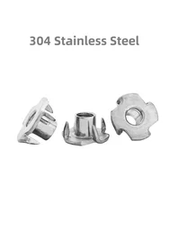 10Pcs 304 Stainless Steel Four Claws Nut Speaker Furniture Nut T-nut Blind Tee Nuts with Pronge British System M4-M12