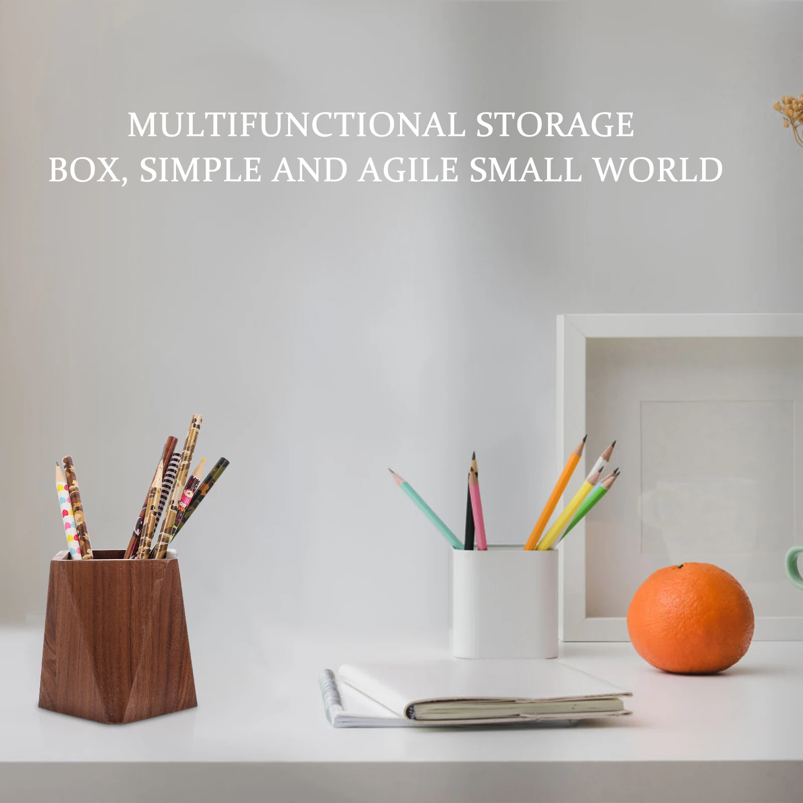 

1pc Wooden Pen Holder Desktop Organizer Stationery Storage Basket Smooth Design Creative Decorative Pen Container Home