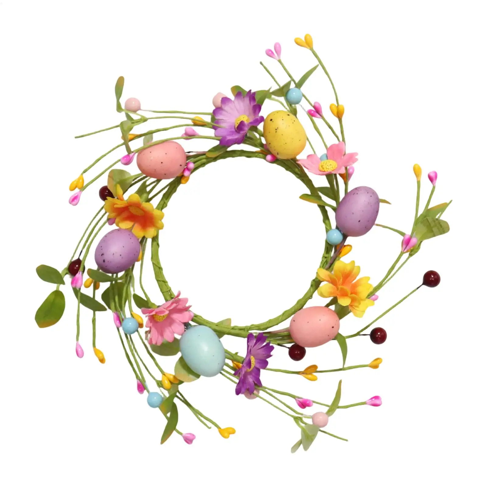 Easter Candle Wreath 10.6 Inch Egg Wild Flowers Garland Small Easter Wreath for Porch Outdoor Indoor Kitchen Doors Wall Table