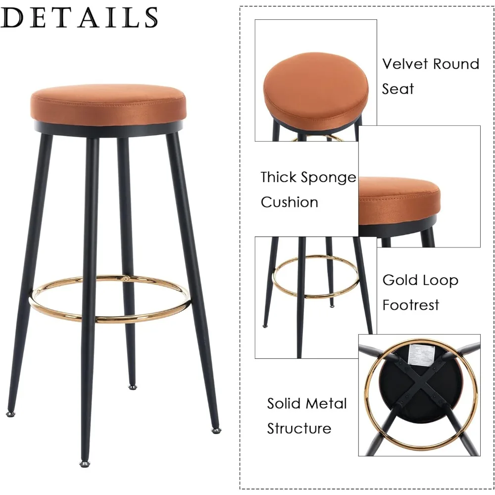 Set di 30 sgabelli da bar, sgabello da bancone moderno senza schienale con poggiapiedi dorato, comodo e imbottito in velluto, barra in metallo