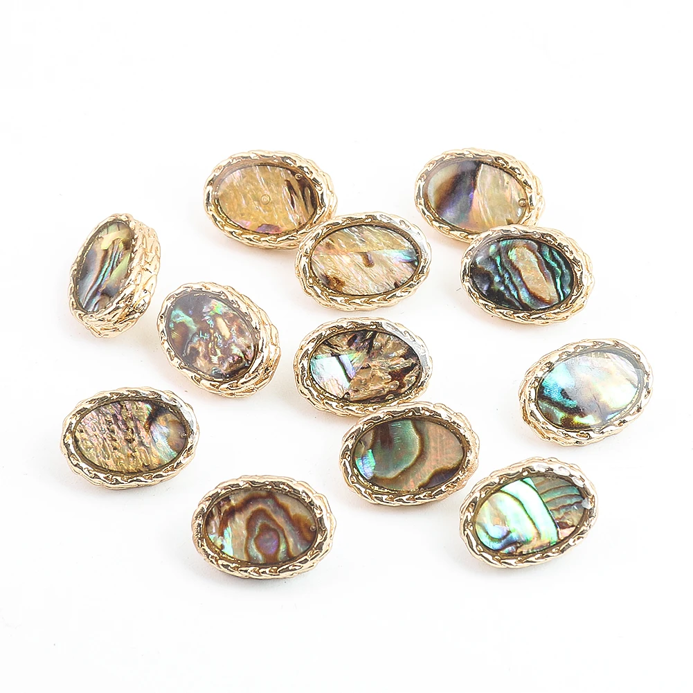 5PCS 12MM Creative Oval Metal Shank Button Colored Abalone Drop Glue Shell Button Sweater Cardigan Decorative Accessories