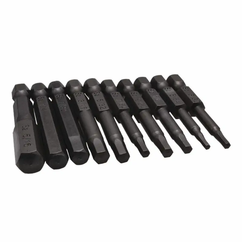 10ชิ้นสีดำแม่เหล็กหกเหลี่ยมไขควงบิตS2เหล็ก1/4นิ้วHex S HankสกรูDropship