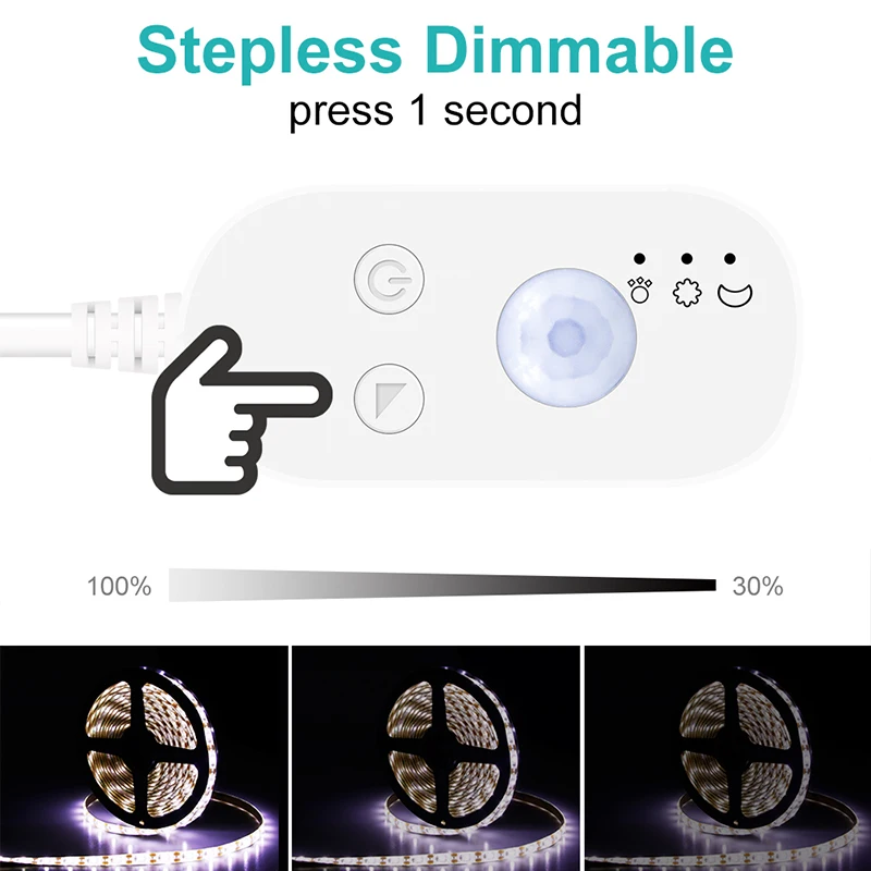 5M USB PIR Motion Sensor Led Strip Lights Dimmable Dimmer 60leds/M Led Tape Light White Led Strips Under Bed Stair Cabinet